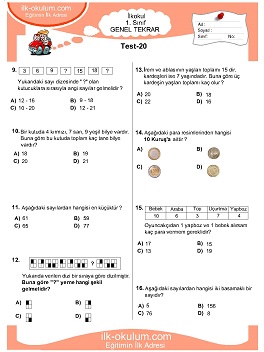 ilkokul 1. Sınıf Genel Tekrar Testleri 